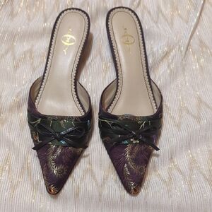 Joey Women's Purple and Black Embroidered Mules